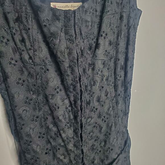 Nanette Lepore Black Bustier Eyelet Lace Dress Women's Size 10 Black Midi A-Line - Picture 4 of 16